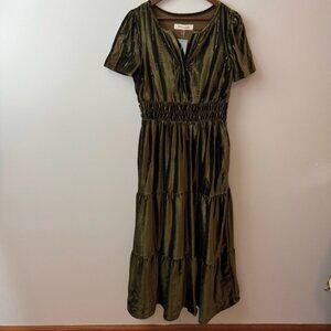 Taylor The Somerset Maxi Dress Velvet Edition Tiered Green Olives size M NWT